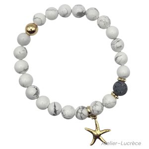 Bracelet en howlite, pierre naturelle, blanc marbré gris