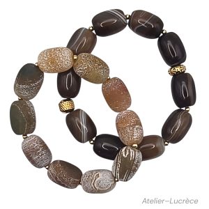 Bracelet agate, pierres en forme d'olive. couleur marron marbré